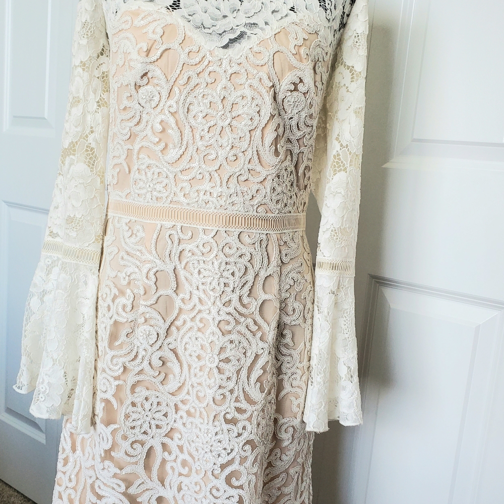 Tadashi Shoji Cream Sheath Dress with Bell Sleeves